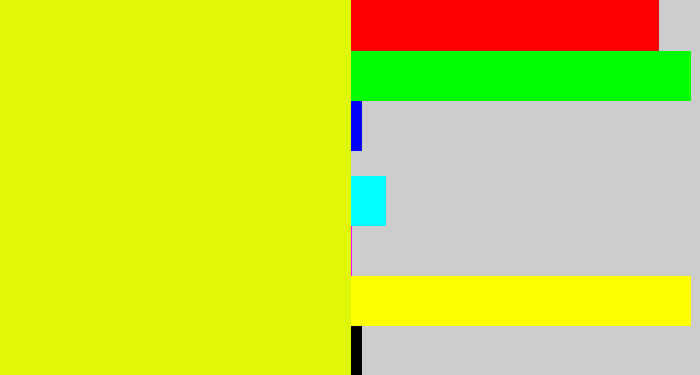 Hex color #e0f807 - neon yellow