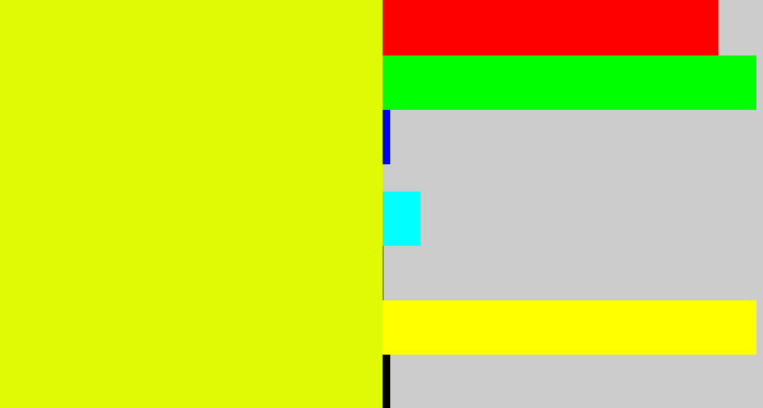 Hex color #e0f904 - neon yellow