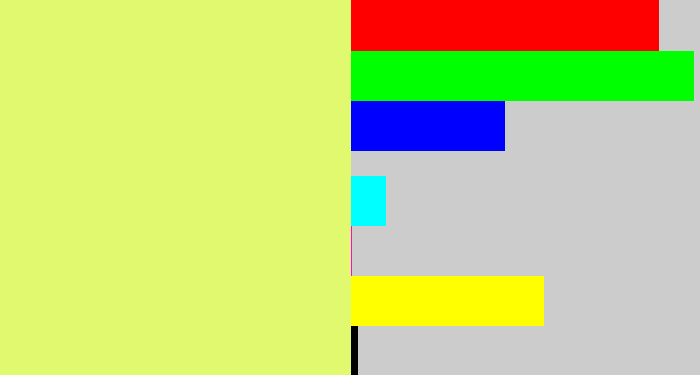 Hex color #e0f96f - light yellow green