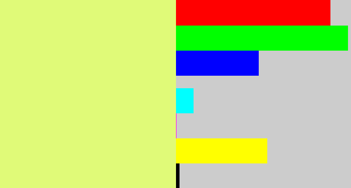 Hex color #e0fa78 - light yellow green
