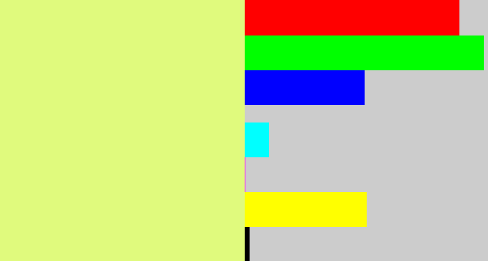 Hex color #e0fa7d - light yellow green