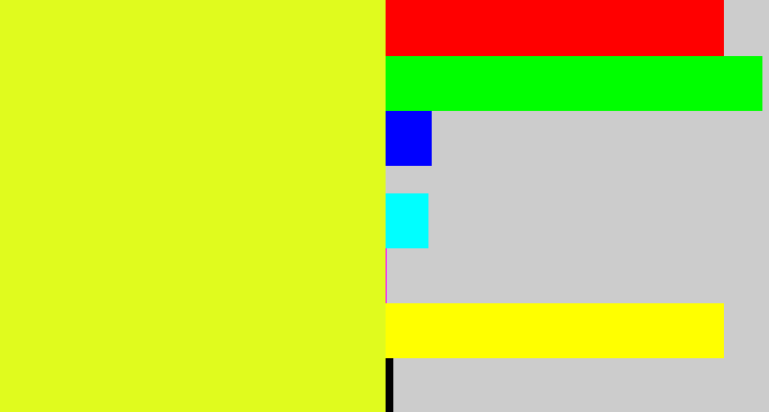 Hex color #e0fb1e - lime yellow