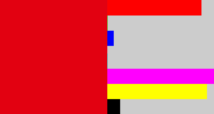 Hex color #e10110 - red