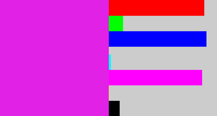 Hex color #e121e5 - purple/pink