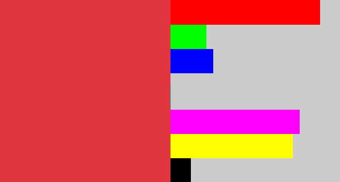 Hex color #e13640 - faded red