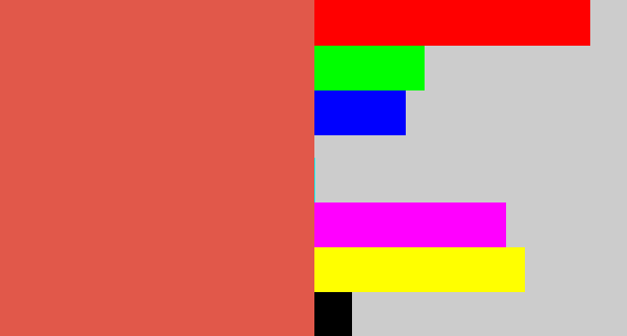 Hex color #e1584a - pale red