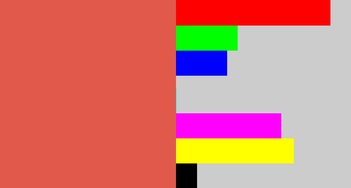Hex color #e1594b - pale red