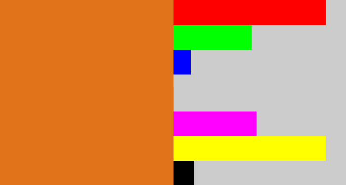 Hex color #e1741a - brownish orange