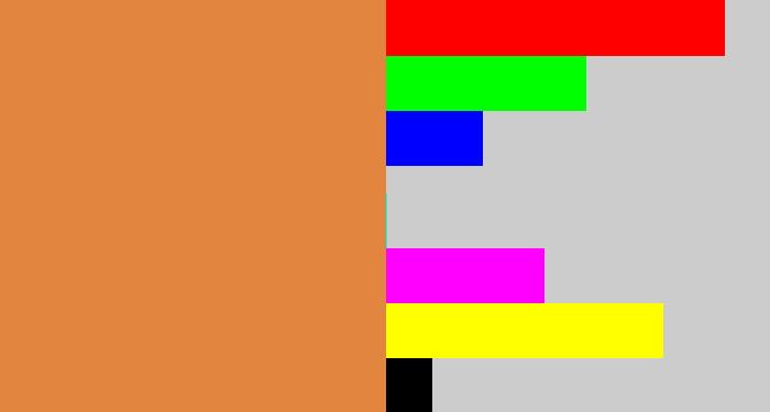 Hex color #e1853f - dull orange