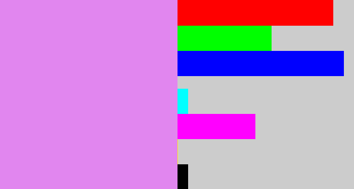 Hex color #e186ef - lavender pink