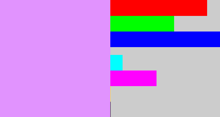 Hex color #e193fe - lilac