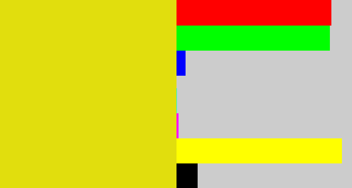 Hex color #e1de0d - piss yellow