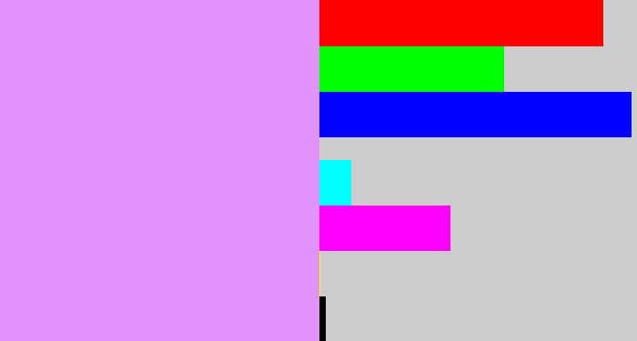 Hex color #e293fb - lilac