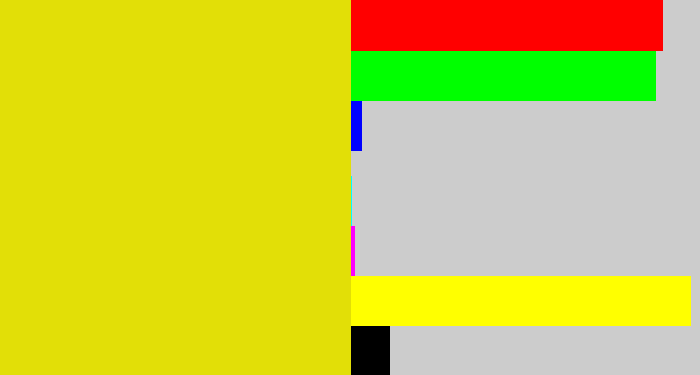 Hex color #e2df07 - piss yellow