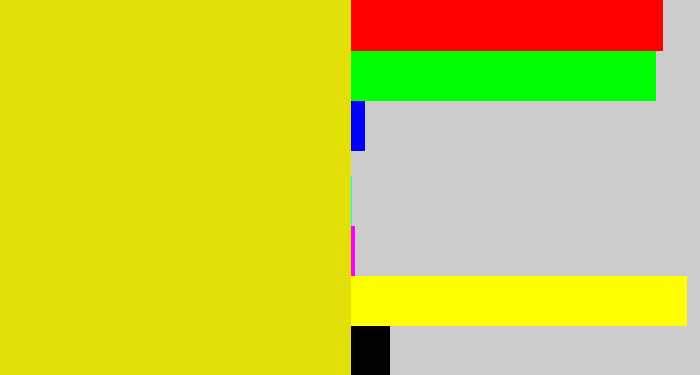 Hex color #e2df09 - piss yellow