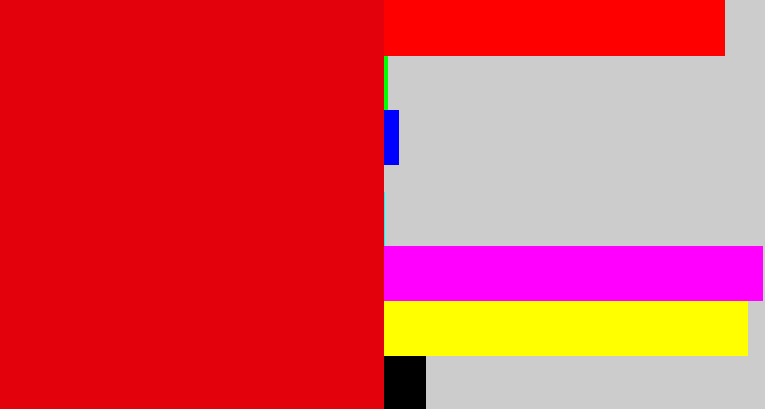 Hex color #e3020b - red