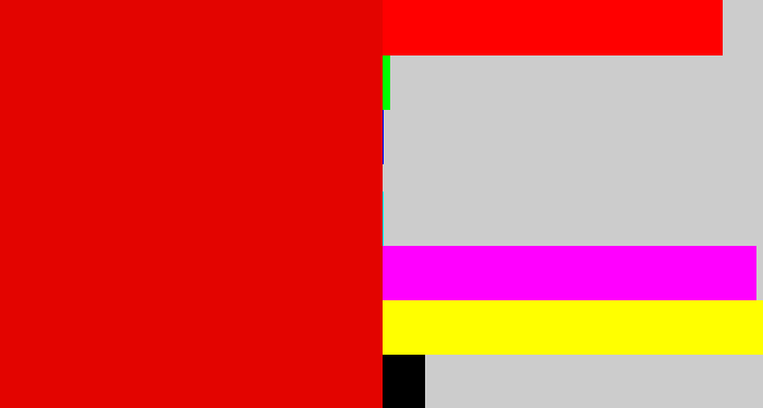 Hex color #e30400 - red