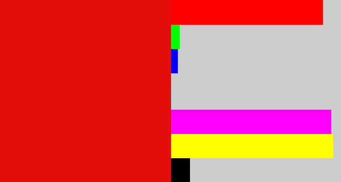 Hex color #e30e0b - red