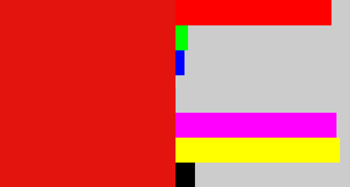 Hex color #e3130e - red