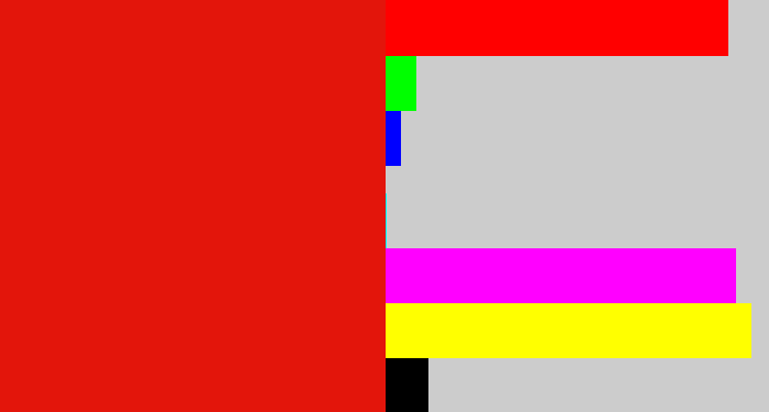 Hex color #e3150b - red