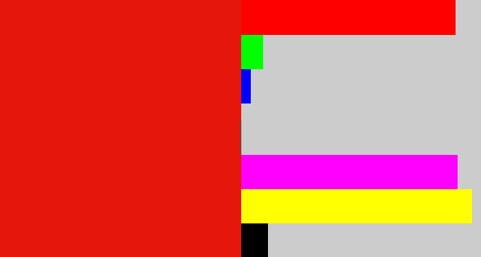 Hex color #e31709 - red
