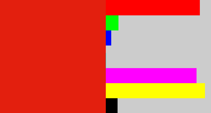 Hex color #e31f0e - tomato red