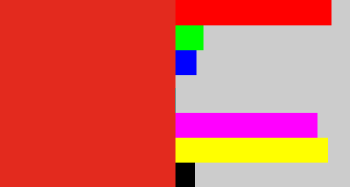 Hex color #e32a1e - vermillion