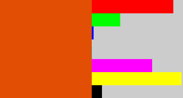 Hex color #e34e05 - deep orange