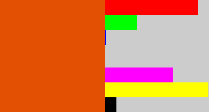Hex color #e35003 - deep orange