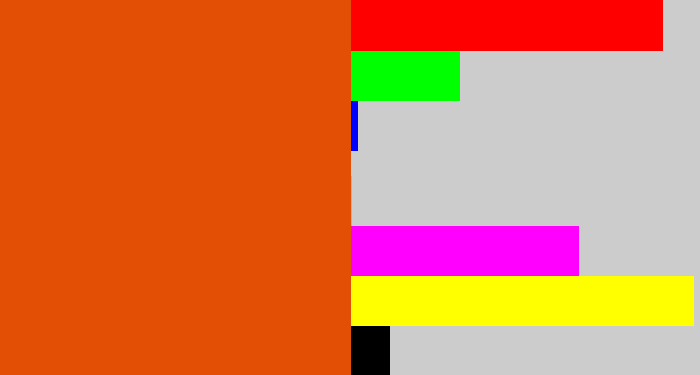 Hex color #e35005 - deep orange