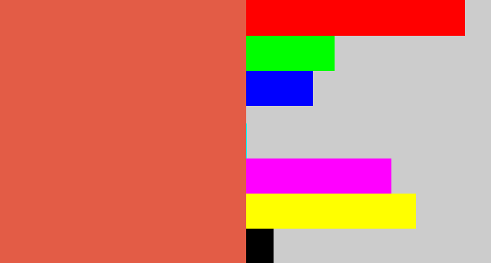 Hex color #e35c46 - pale red