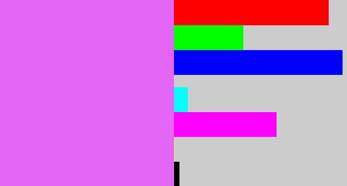 Hex color #e366f7 - light magenta