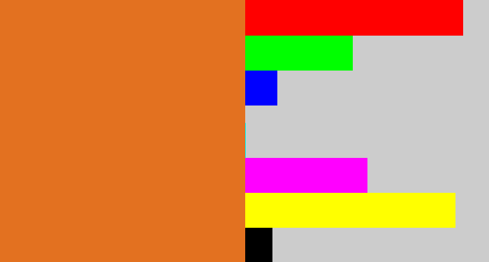 Hex color #e37120 - brownish orange