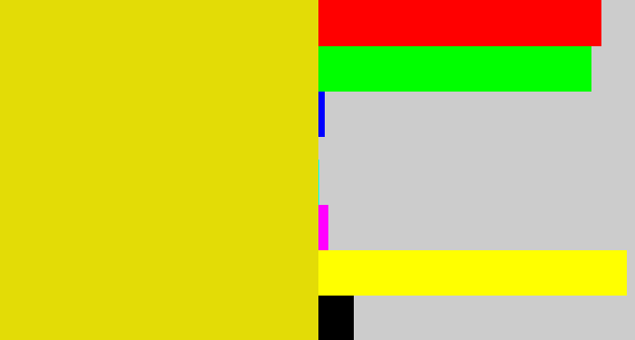 Hex color #e3dc06 - piss yellow