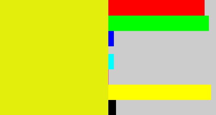 Hex color #e3ee0c - neon yellow