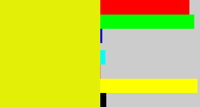 Hex color #e3ef06 - neon yellow