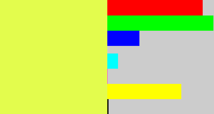 Hex color #e3fc4d - off yellow
