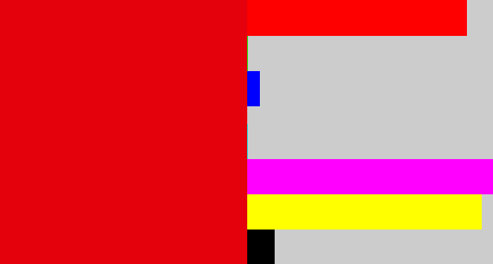 Hex color #e4010c - red