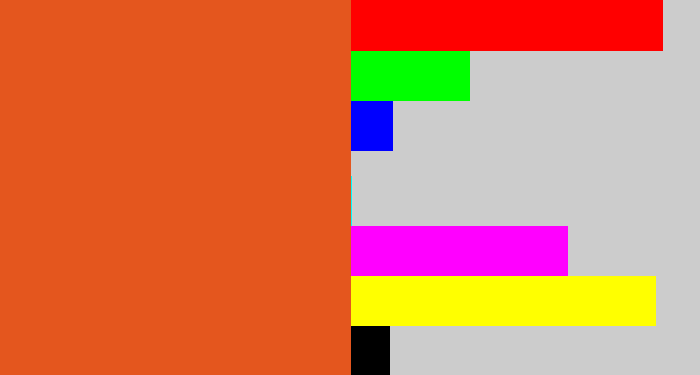 Hex color #e4561e - reddish orange