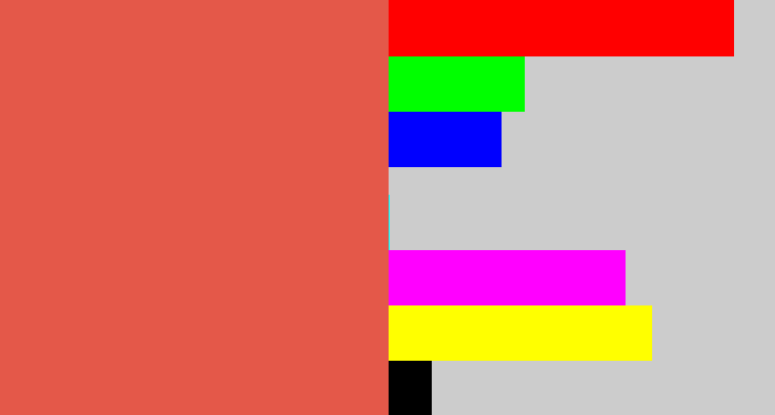 Hex color #e45849 - pale red