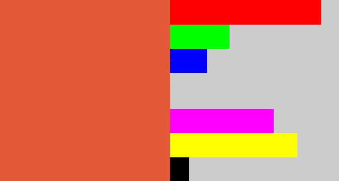 Hex color #e45a39 - pale red
