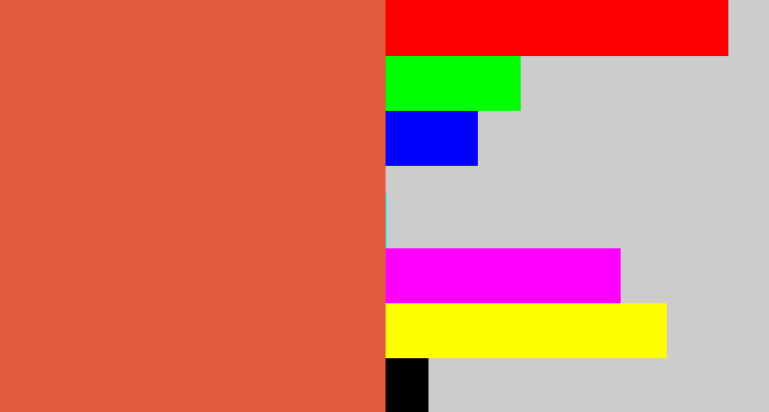 Hex color #e45a3e - pale red