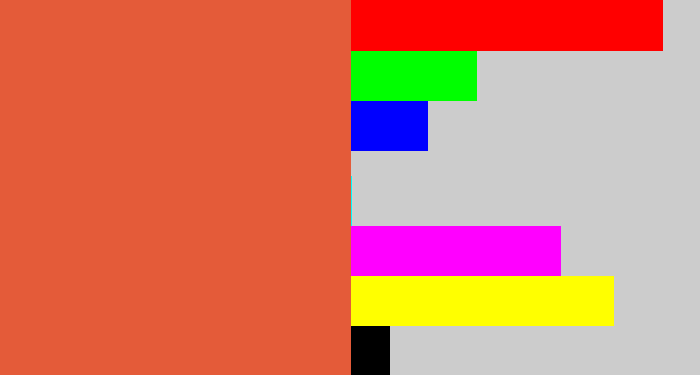 Hex color #e45b39 - pale red