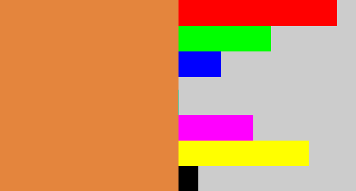 Hex color #e4853d - dull orange