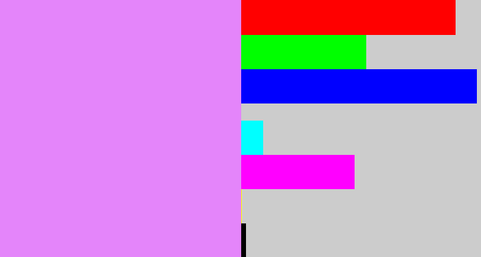 Hex color #e485fa - purply pink