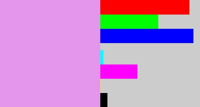 Hex color #e495ec - lavender pink