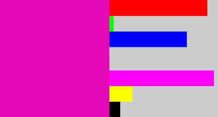 Hex color #e509b4 - bright pink