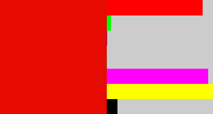 Hex color #e50b01 - red