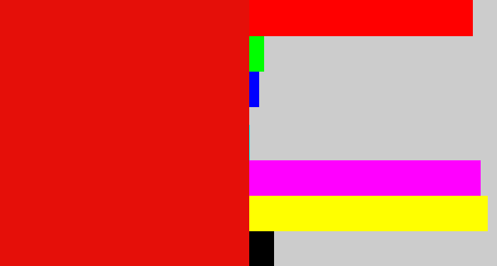 Hex color #e50f09 - red