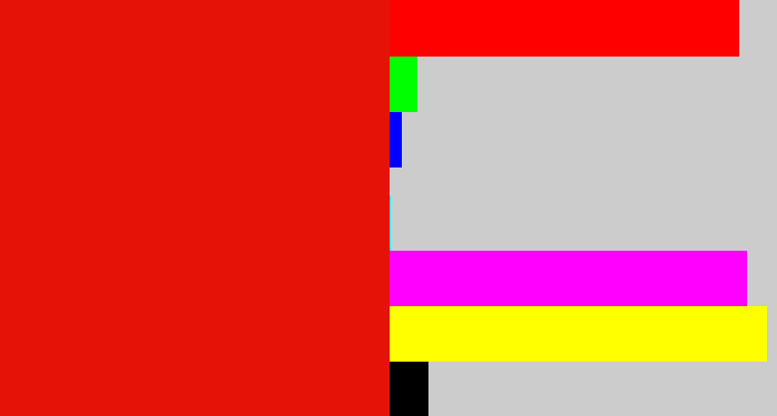 Hex color #e51208 - red